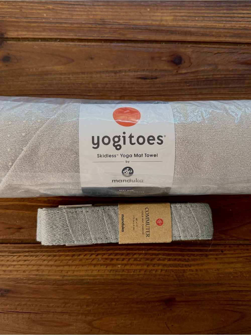 Manduka Yogitoes Skidless Yoga Mat Towel in Light Gray with Mat Carrier